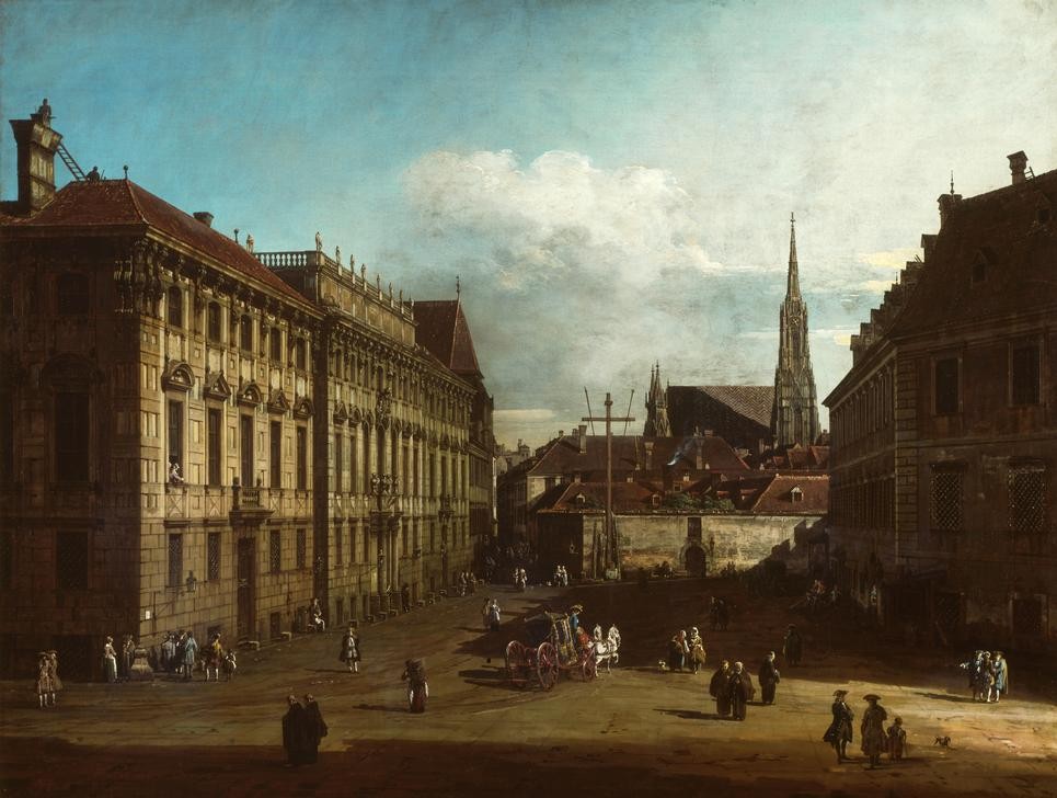 Bernardo Bellotto, Wien, Lobkowitzplatz (Architektur, Dom, Wien, Kirche,  Vedute, Stadtansicht, Platz, Mensch und Gesellschaft,   historisch, Rokoko, Malerei, Wohnzimmer, Wunschgröße, Klassiker, bunt)