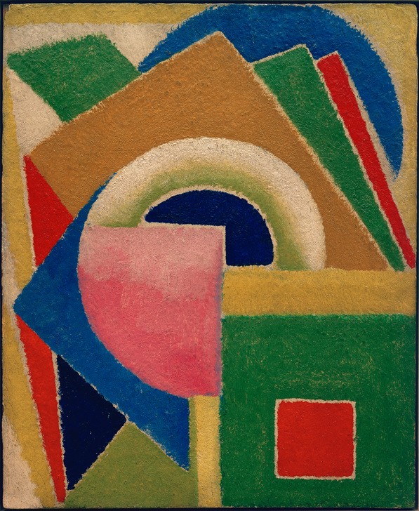 Amadeo de Souza-Cardoso, Ohne Titel, ca. 1913 (Geometrie,Kunst,Kubismus,Geometrisch,Abstrakte Kunst,Portugiesische Kunst,Dreieck,Abstraktion,Viereck,Rechteck,Halbkreis,Quadrat,Form,Farbigkeit,Rechter Winkel,Farbe)