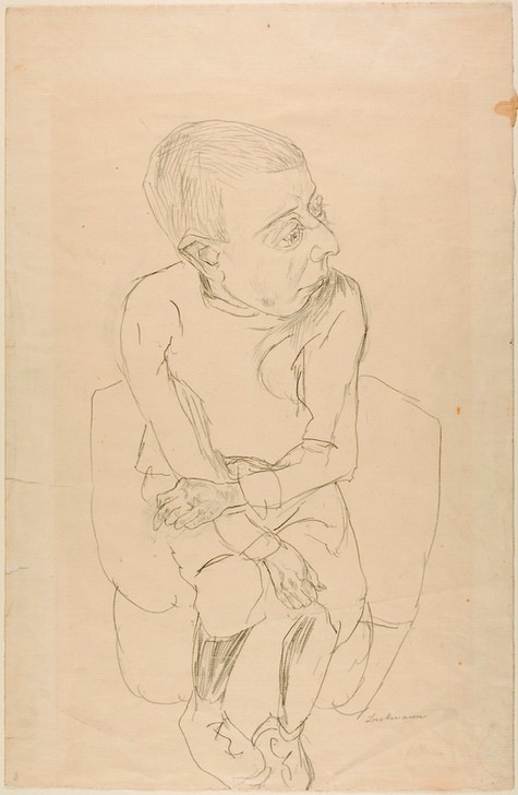 Max Beckmann, Seated Boy (Klassische Moderne, Kreidezeichnung, Portrait, Gesicht, junger Mann, Expressionismus, Menschen,  Wunschgröße, Wohnzimmer, schwarz/weiß)