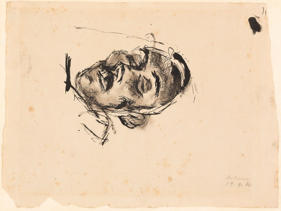 Max Beckmann, Dead Russian (Tod, toter Mann, Gesicht, Zeichnung, Expressionismus, Klassische Moderne, Wunschgröße, Wohnzimmer, Treppenhaus, schwarz/weiß)