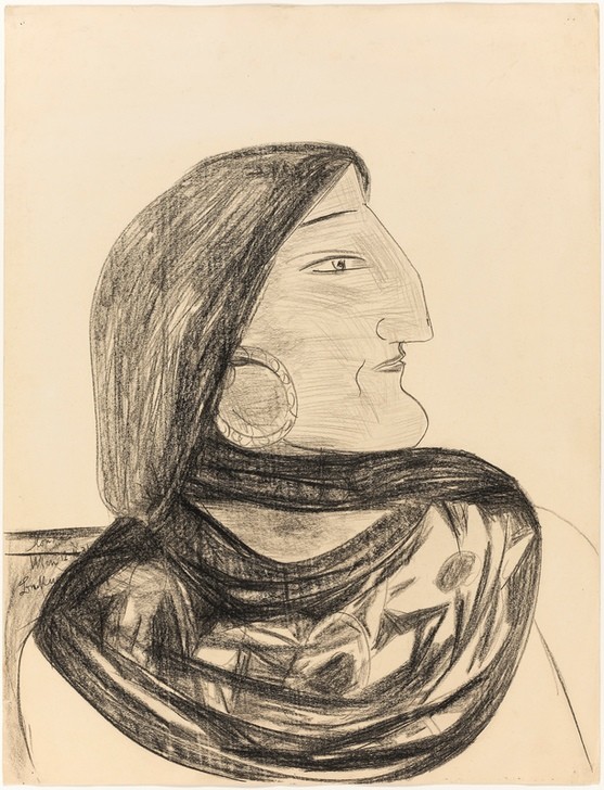 Max Beckmann, Ilonka (Klassische Moderne, Kreidezeichnung, Portrait, Gesicht, Profil, kantig, ernst, Frau, indianisch, Expressionismus, Menschen,  Wunschgröße, Wohnzimmer, schwarz/weiß)