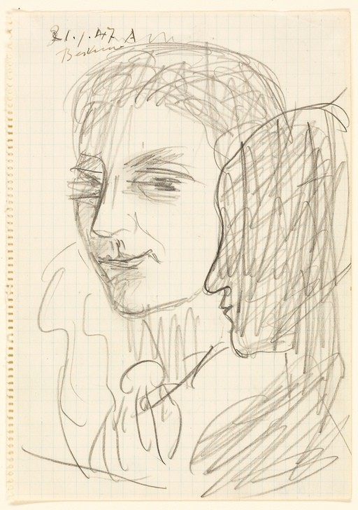 Max Beckmann, Study of Two Heads (Klassische Moderne, Kreidezeichnung, Portrait, Gesichter, Köpfe, Studie, Expressionismus, Menschen,  Wunschgröße, Wohnzimmer, schwarz/weiß)