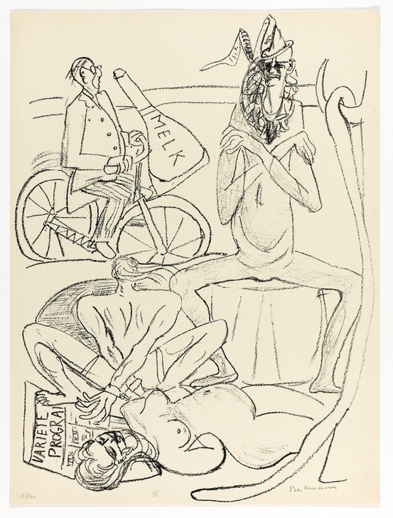 Max Beckmann, Circus, plate 12 from Day and Dream (Zirkus, Surreal, Grafik, Expressionismus, Klassische Moderne, Wunschgröße, Wohnzimmer, Treppenhaus, schwarz/weiß)