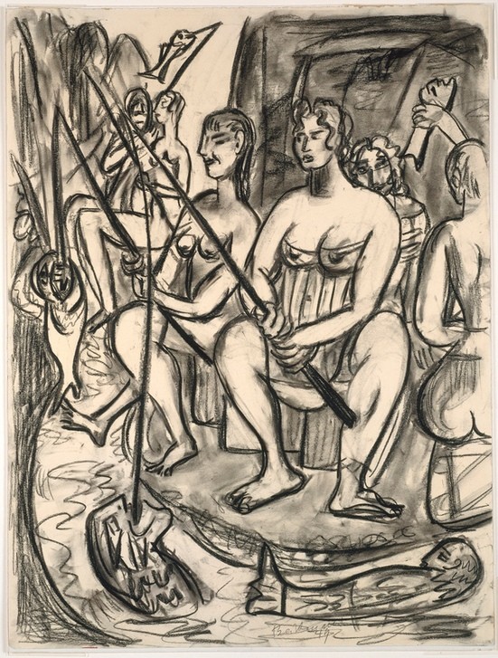 Max Beckmann, Women Fishing (Frauen, Angeln, fischen, Grafik, Expressionismus, Klassische Moderne, Wunschgröße, Wohnzimmer, Treppenhaus, schwarz/weiß)