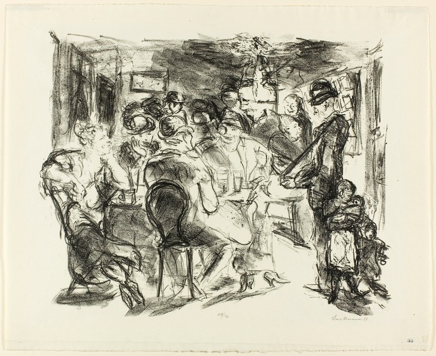 Max Beckmann, Tavern (Klassische Moderne, Kreidezeichnung, Kneipe, Taverne, Expressionismus, Menschen, kantig, kubistisch, schonungslos, Wunschgröße, Wohnzimmer, schwarz/weiß)