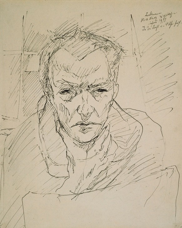 Max Beckmann, Self-Portrait (Selbstportrait, Bildnis, Grafik, Expressionismus, Klassische Moderne, Wunschgröße, Wohnzimmer, Treppenhaus, schwarz/weiß)