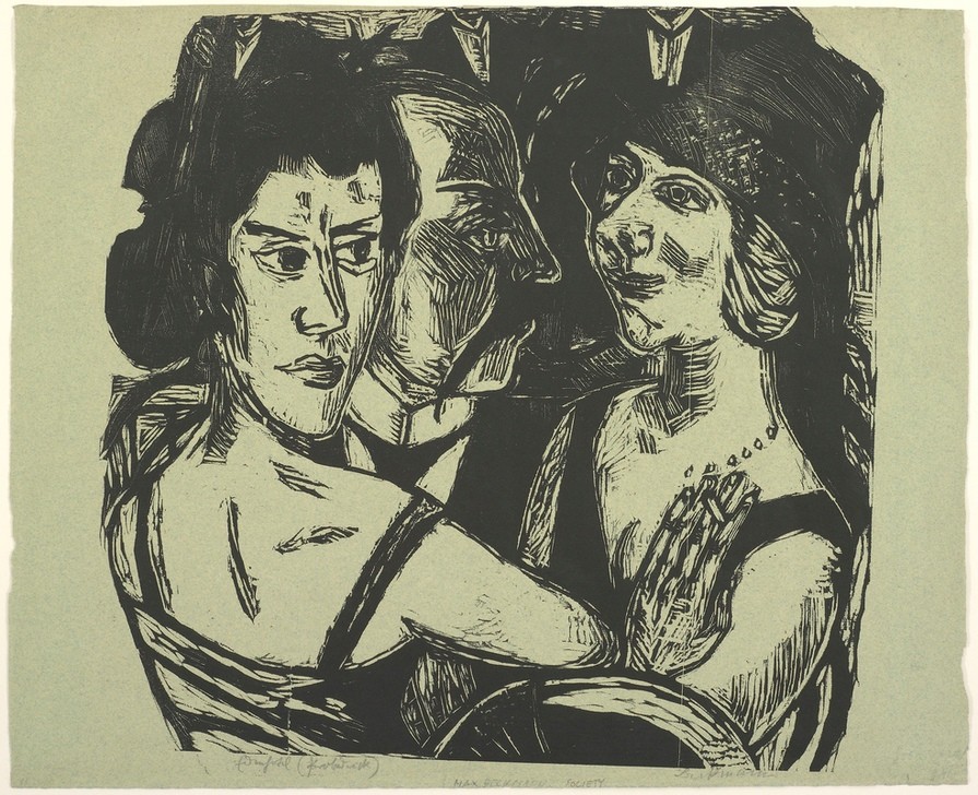 Max Beckmann, Group Portrait, Eden Bar (Frauen, Bar, Gesellschaft, Grafik, Expressionismus, Klassische Moderne, Wunschgröße, Wohnzimmer, Treppenhaus, schwarz/weiß)