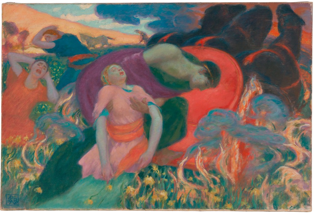 Rupert Bunny, The Rape of Persephone (Australische Kunst,Frau,Kunst,Mythologie,Wagen,Entführung,Trauer,Symbolismus,Frauenraub,Götterliebschaften,Götter,Göttin,Klage,Gott,Kore,Griechisch-Römische Mythologie)