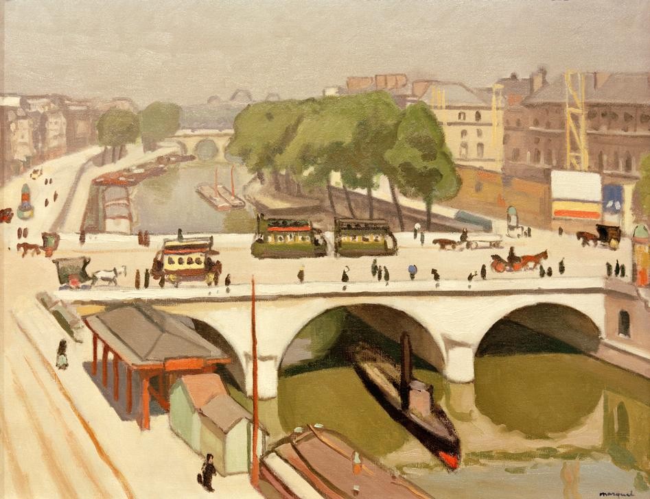 Albert Marquet, Pont St. Michel (Architektur,Brücke,Geographie,Kahn,Kunst,Schiff,Stadt,Strassenbahn,Verkehr,Urbanistik,Impressionismus,Grossstadt,Fluss,Fauves,Vedute,Stadtansicht,Architekturdarstellung,Französische Kunst,Ansicht,Uferstrasse,Jahrhundertwende,Flusschiffahrt,Topographie,Sig)