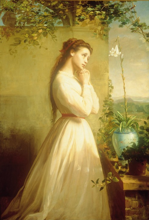 Manuel Ocaranza, Die geknickte Blüte (Erotik,Frau,Kunst,Liebe,Lilie,Mexikanische Kunst,Unschuld,Portrait,Jungfrau,Defloration,Genre,Reue,Amerikanische Kunst,Sexualsymbol,Frauenleben,Jungfräulichkeit,Post Coitum,Blume Als Symbol,Symbolik)