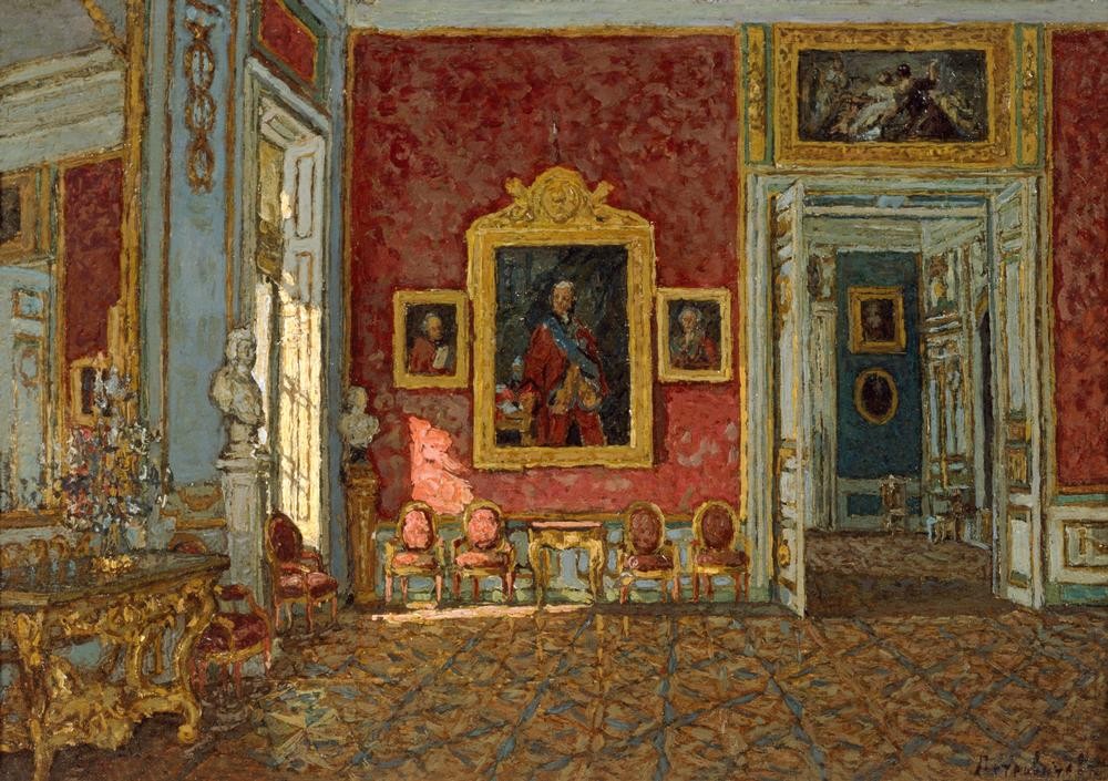 Pjotr Iwanowitsch Petrowitschew, Das violette Empfangszimmer in Schloss Kuskowo (Kunst,Schloss,Wohnzimmer,Salon,Interieur,Russische Kunst,Innenansicht)