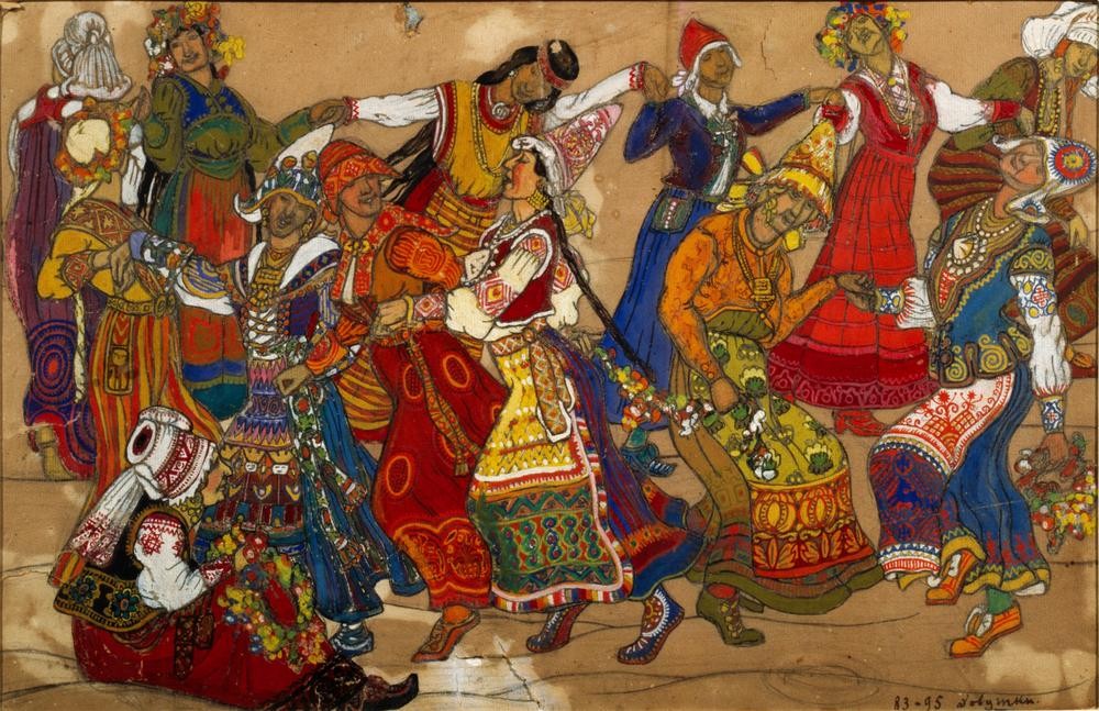 Nikolaj Konstantinowitsch Roerich, Szene aus Peer Gynt, Ibsen (Literatur,Tanz,Theater,Volkskunde,Russische Kunst,Volkstanz,Schauspiel,Illustration,Person)