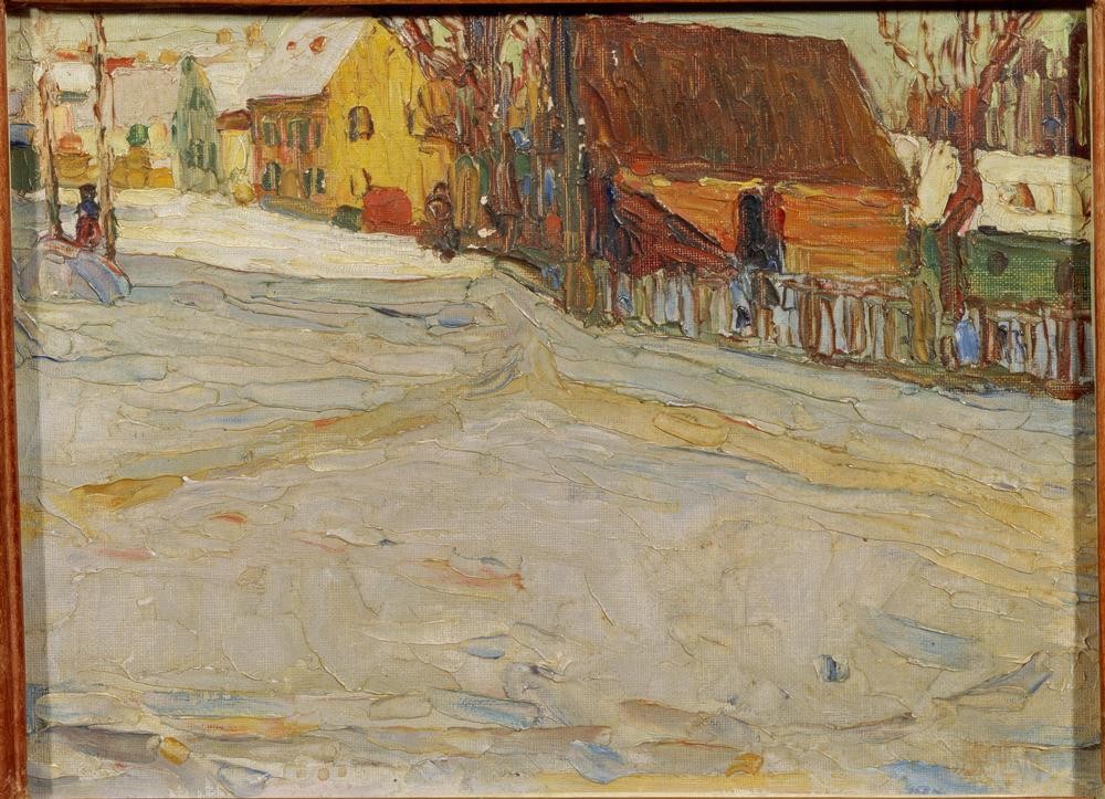 Wassily Kandinsky, Stadtlandschaft (Dorf, Haus, Landschaft, Winter, Schnee, Expressionismus, Der Blaue Reiter, Russische Kunst, Wunschgröße, Wohnzimmer, Treppenhaus, bunt)
