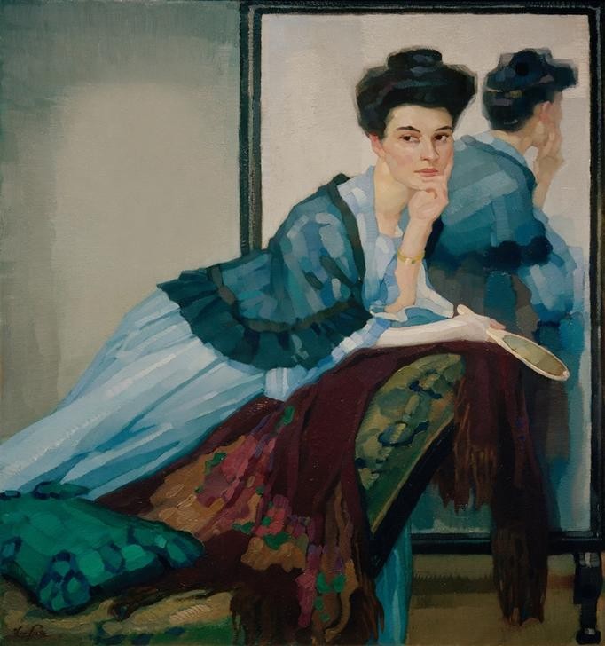 Leo Putz, Dame in Blau  (Mensch und Gesellschaft,  Wunschgröße, Impressionismus, Klassische Moderne, Wohnzimmer,)