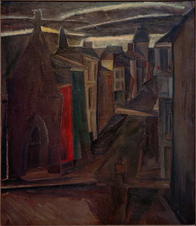 Constant Permeke, Straße in Ostende (ARCHITEKTUR, Stadt, Straße,   Gebäude, düster, Belgien, Expressionismus, Wunschgröße, Klassische Moderne, Wohnzimmer)