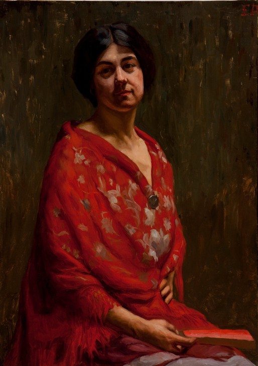 Dario Villares Barbosa, Spanierin (Portrait, Frau, Spanierin, rotes Kleid, Halbfigur, Menschen, Wunschgröße, Expressionismus, Wohnzimmer)