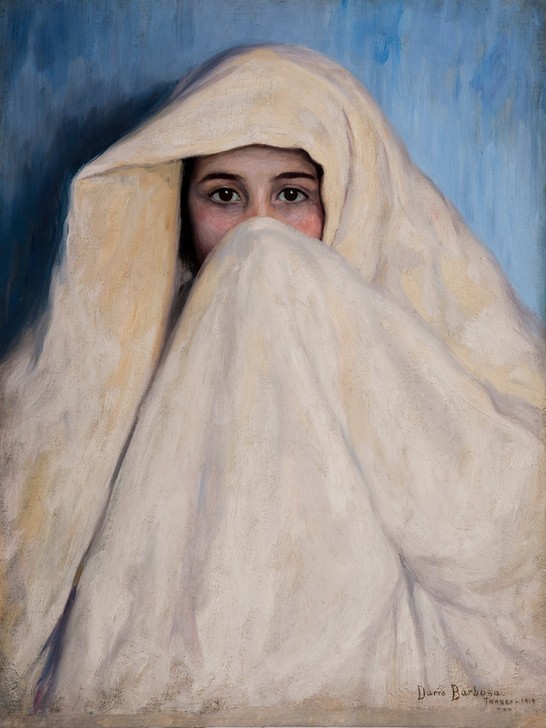 Dario Villares Barbosa, Die Maurin (Frau, Schleier, Verschleierung, Augen, Völkerkunde, Orient, Maurin, Menschen, Wunschgröße, Expressionismus, Wohnzimmer)