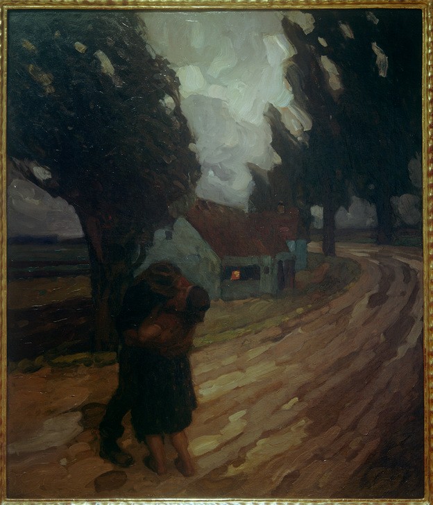 Leo Putz, Herbststurm  (Herbst, Jahreszeit, Paar, Umarmung,  Wunschgröße, Impressionismus, Klassische Moderne, Wohnzimmer,)