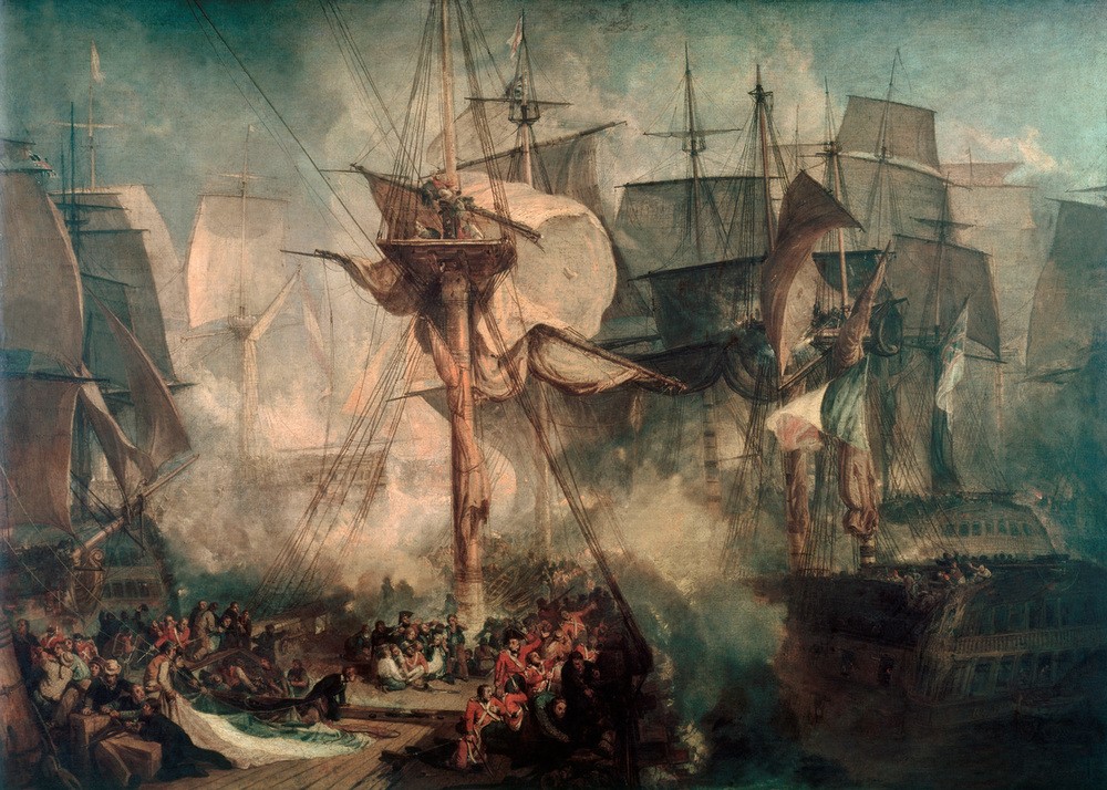 JOSEPH MALLORD WILLIAM TURNER, Die Schlacht bei Trafalgar (Geschichte,Napoleonische Kriege,Schlacht,Seeschlacht,Marinemalerei,Englische Kunst,3. Koalitionskrieg (1805))