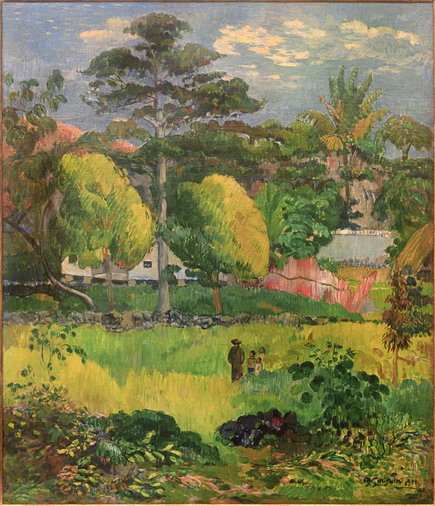 Paul Gauguin, Landschaft, 1901  (Landschaft, Frankreich, Bretagne, Garten, Spaziergänger, Wunschgröße, Klassische Moderne, Impressionismus, Malerei,  Wohnzimmer, bunt)
