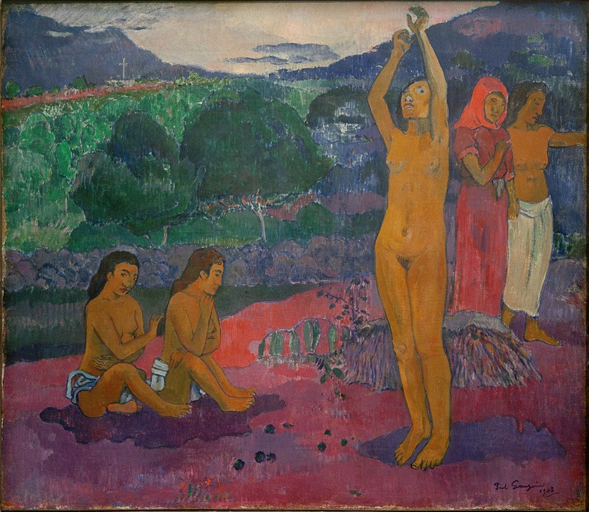 Paul Gauguin, Die Beschwörung  (Südsee, Ureinwohner, Frauen, Religion, Ritual, Menschen und Gesellschaft,  Wunschgröße, Klassische Moderne, Impressionismus, Malerei,  Wohnzimmer,  bunt)