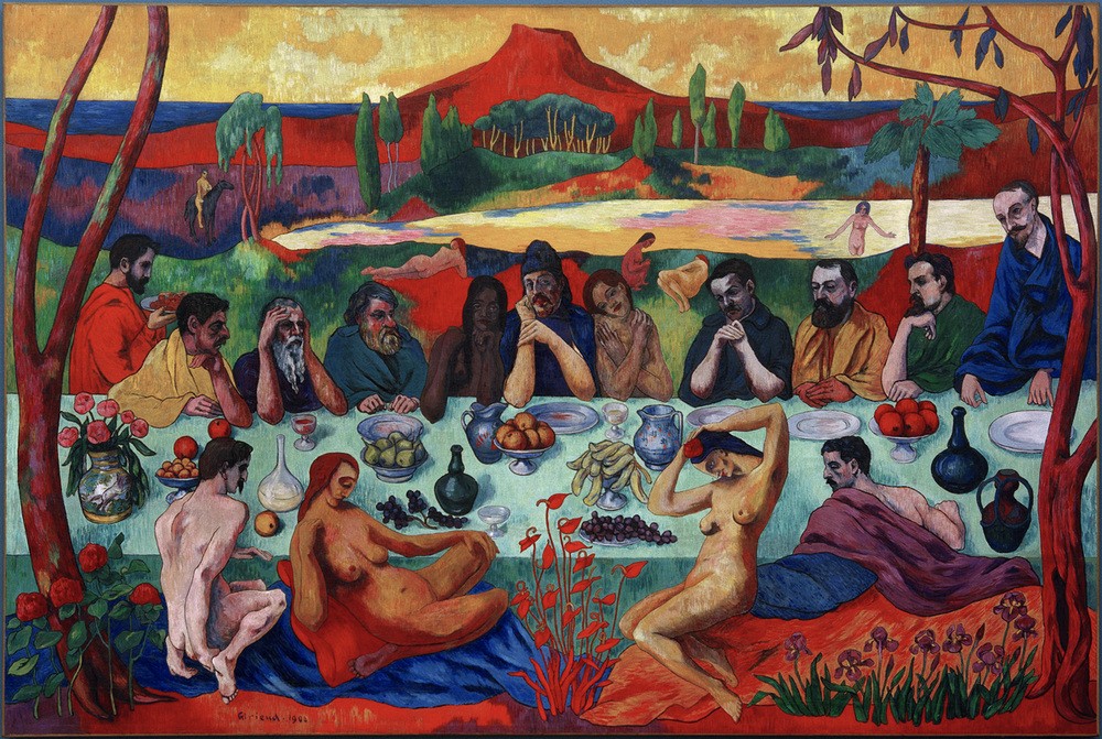 Pierre Girieud, Hommage an Gauguin  (Insel, Tafel, Abendmahl, gedeckter Tisch, Klassische Moderne, Cloisonismus, Wohnzimmer, Esszimmer, Wunschgröße)