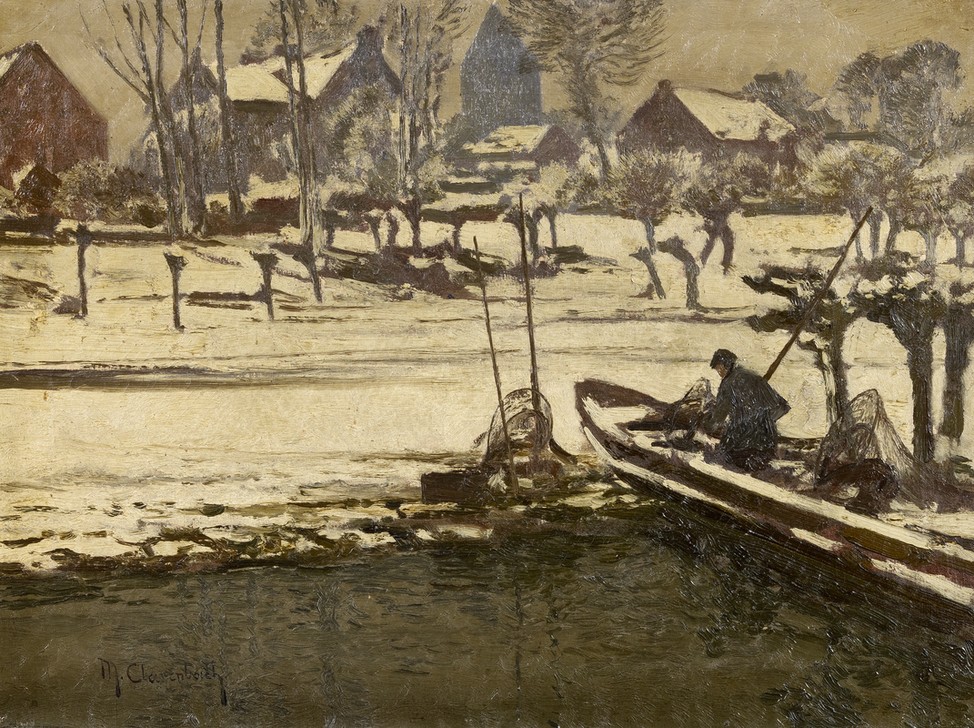 Max Clarenbach, Fischer am Rhein bei Wittlaer in winterlicher Landschaft (GEOGRAPHIE, KUNST, LANDSCHAFT, WINTER, TOPOGRAPHIE, SONDERBUND)