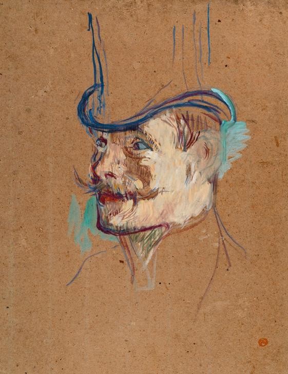 Henri de Toulouse-Lautrec, William Warrener au Moulin Rouge (Jugendstil,Kabarett Und Variete,Kabarett,Kopfbedeckung,Mann,Mode,Zylinder (Hut),Bart,Portrait,Französische Kunst,Kleidung (Allgemein),Fin De Siecle,Zwirbelbart,Jahrhundertwende)