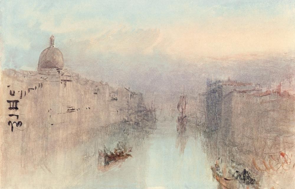 JOSEPH MALLORD WILLIAM TURNER, Der Canal Grande und San Simeone Piccolo (Sonnenuntergang,Tageszeiten,Abend,Englische Kunst,Romantik)