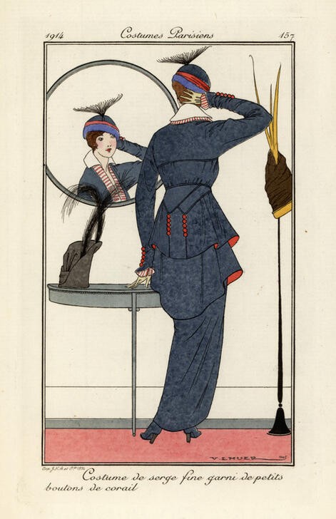 Victor Lhuer, Unbekannt (DAMENHUT, DAMENMODE, FRAU, MODE, SPIEGEL, HUT, ORIENTALISMUS, ART DECO, FRANZÖSISCHE KUNST, KOPFSCHMUCK, ELEGANZ, ILLUSTRATION, HAUTE COUTURE, BELLE EPOQUE, SCHABLONE, MODEZEICHNUNG, FASHION)