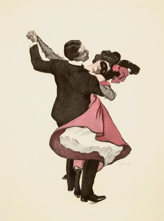 Ferdinand von Reznicek, A fescher Domino (Gesellschaftstanz,Jugendstil,Tanz,Österreichische Kunst,Paar,Domino (Umhang),Maske (Gegenstand))