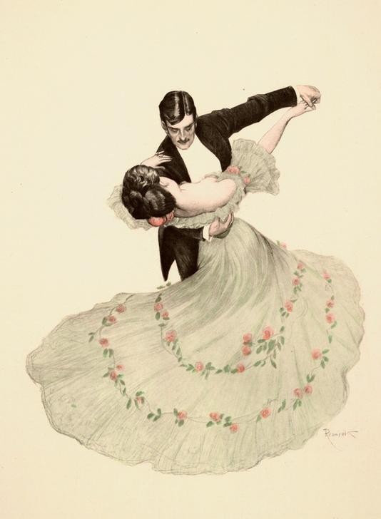 Ferdinand von Reznicek, Valse bleue (Gesellschaftstanz,Jugendstil,Mode,Tanz,Walzer,Österreichische Kunst,Kleid,Paar)