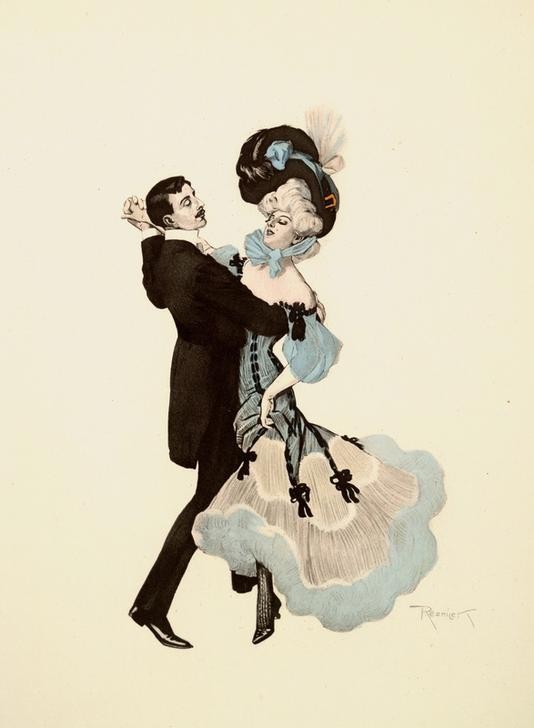 Ferdinand von Reznicek, Im Dreivierteltakt (Gesellschaftstanz,Jugendstil,Mode,Tanz,Walzer,Hut,Österreichische Kunst,Paar,Schönheitsfleck)