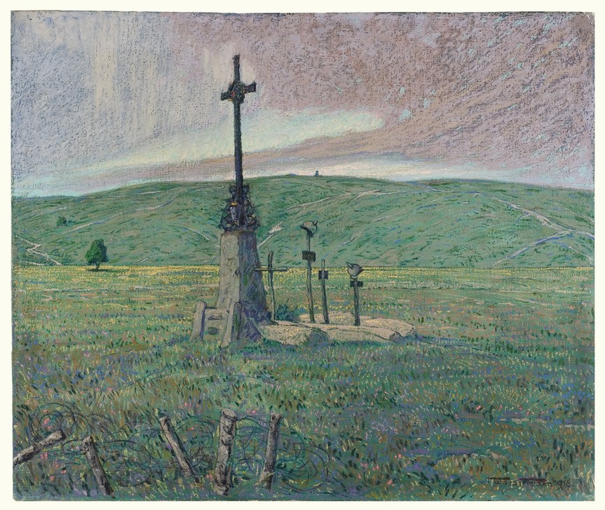 Hans von Heider, Soldatenfriedhof (Landschaft, Friedhof, Gräber, Grabkreuze, Kriegsgräber, Impressionismus, Wunschgröße, Klassiker,)