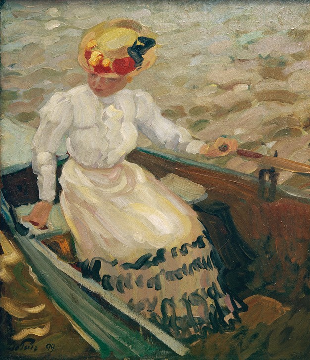 Leo Putz, Mädchen im Kahn  (Mensch und Gesellschaft,  Wunschgröße, Impressionismus, Klassische Moderne, Wohnzimmer,)