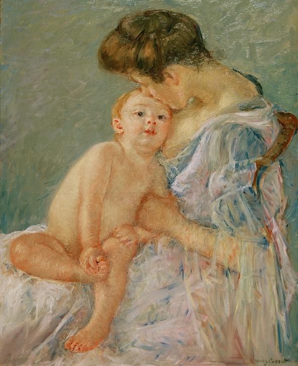 Mary Cassatt, Maternity (Mother Kissing Her Baby) (Baby,Familie,Frau,Kind,Kunst,Mensch,Mutter Und Kind,Impressionismus,Akt,Kuss,Kleinkind,Frauenkunst,Portrait,Amerikanische Kunst,Mutterliebe,Nacktheit,Zärtlichkeit,Us-Amerikanische Kunst,Kinderliebe,Kinderleben,Mutter Und Säugling,Frauenleben,Sitzen,Jahrhu)