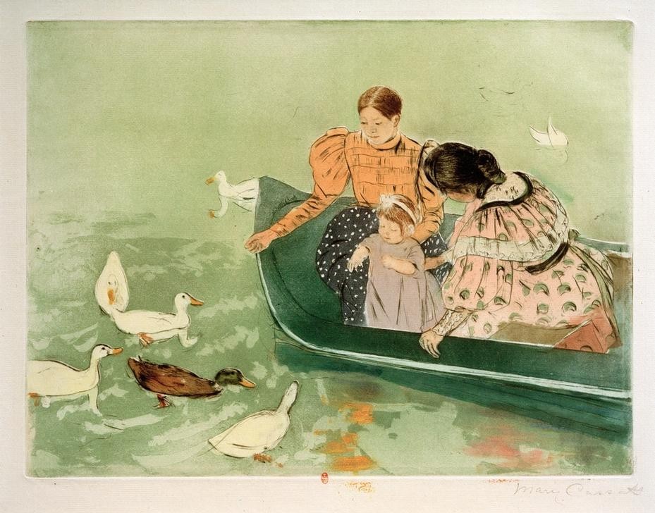 Mary Cassatt, Feeding the Ducks (Ausflug,Bootspartie,Boot,Familie,Frau,Gewässer,Kind,Kunst,Mädchen,Mensch,Mutter Und Kind,Freizeit,Schiff,Vogel,Zoologie,Impressionismus,See,Kleinkind,Frauenkunst,Mutter Und Tochter,Ente,Kind Und Tier,Tierliebe,Amerikanische Kunst,Fütterung,Us-Amerikanisch)