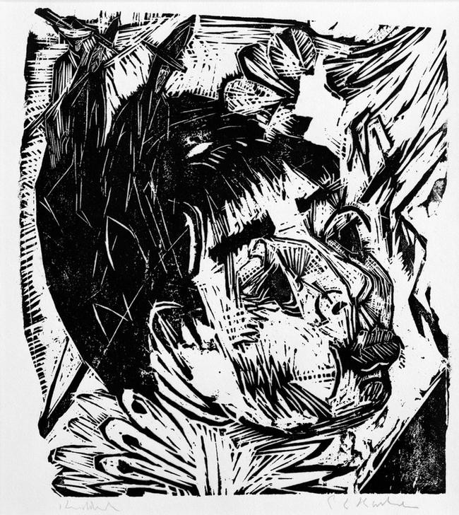 Ernst Ludwig Kirchner, Frau Prof. Sch. (Deutsche Kunst,Frau,Kunst,Mensch,Portrait,Expressionismus,Die Brücke,Kopf,Primitivismus,Privatsammlung,Signatur)