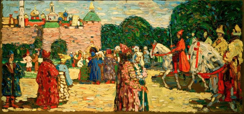 Wassily Kandinsky, Sonntag (Altrussisch) (Christentum,Feste,Geschichte,Kirche,Kunst,Landschaft,Pferd (Tier),Prozession,Religion,Russisch-Orthodoxe Kirche,Strassenszene,Volkskunde,Wochentage,Sonntag,Reiter,Der Blaue Reiter,Russische Kunst,Tier,Russisches Reich,Jahrhundertwende,Land Und Leute)