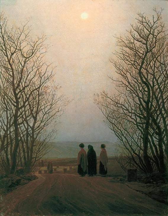 Caspar David Friedrich, Ostermorgen (Christentum,Deutsche Kunst,Feste,Jahreszeiten,Kalenderfeste,Landschaft,Ostern (Kalenderfeste),Religion,Tageszeiten,Morgen,Frühling,Kirchgang,Romantik)