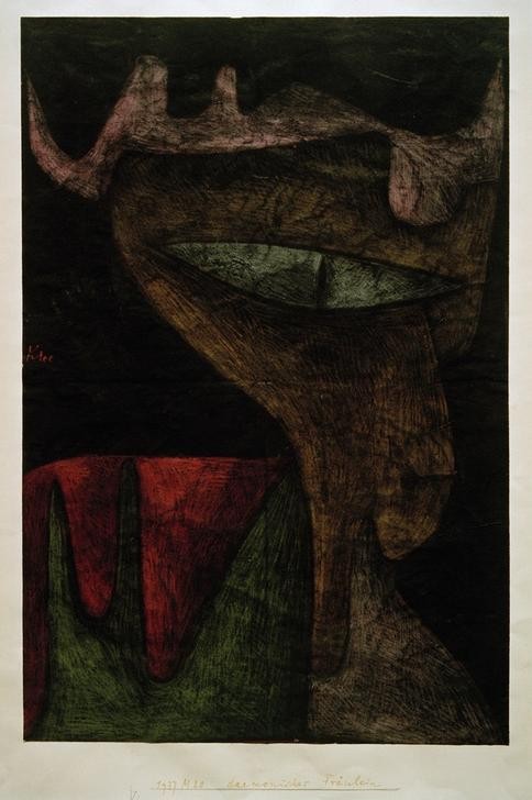Paul Klee, Daemonisches Fräulein (Bauhaus,Deutsche Kunst,Frau,Dämon,Portrait,Augen,Schweizerische Kunst,Profil,Buntstift,Böse (Moral),Dämonin)