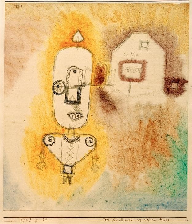 Paul Klee, Der Schutzmann vor seinem Haus (Bauhaus,Deutsche Kunst,Geschichte,Haus,Mann,Mensch,Polizei,Recht,Weimarer Republik,Portrait,Verbot,Schweizerische Kunst,Pickelhaube,Polizist)