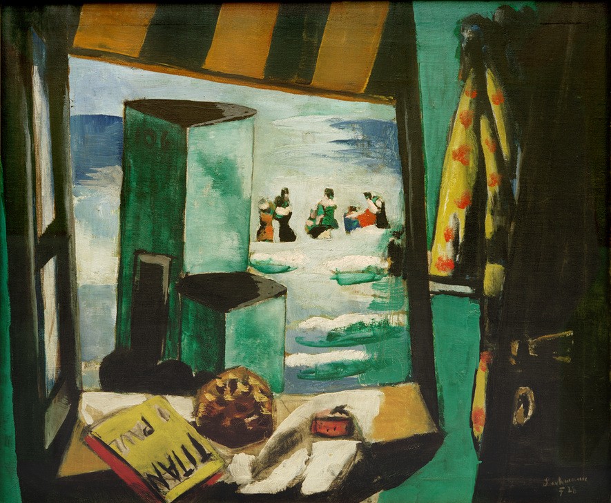 Max Beckmann, Badekabine, grün (Baden, Umkeidekabine, Meer, Urlaub, Klassische Moderne, Malerei, Expressionismus, Wunschgröße, Wohnzimmer, bunt)