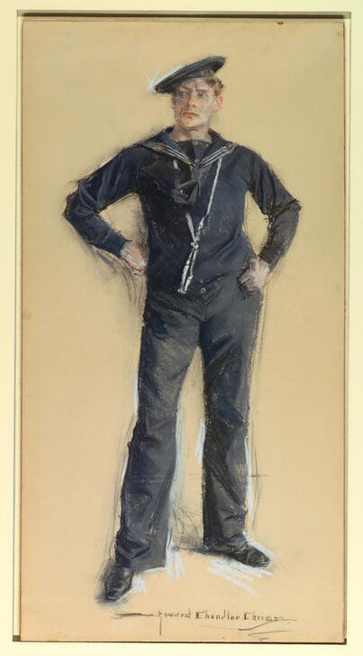 Howard Chandler Christy, Unbekannt (Menschen, Matrose, Uniform, Militär, Mann, USA, Amerika, Ganzkörper-Portrait, Wunschgröße, Treppenhaus)