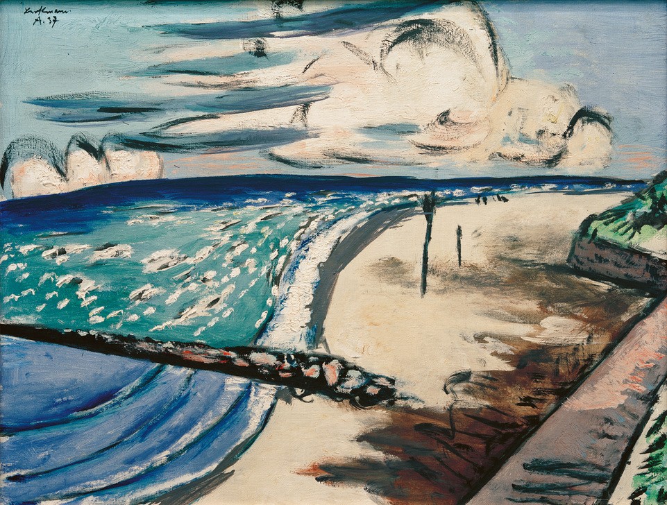 Max Beckmann, Nordsee III (Meer, Meeresbrise, Wind, Wolken, Sandstrand, Klassische Moderne, Malerei, Expressionismus, Mensch und Gesellschaft, Wunschgröße, Wohnzimmer, bunt)