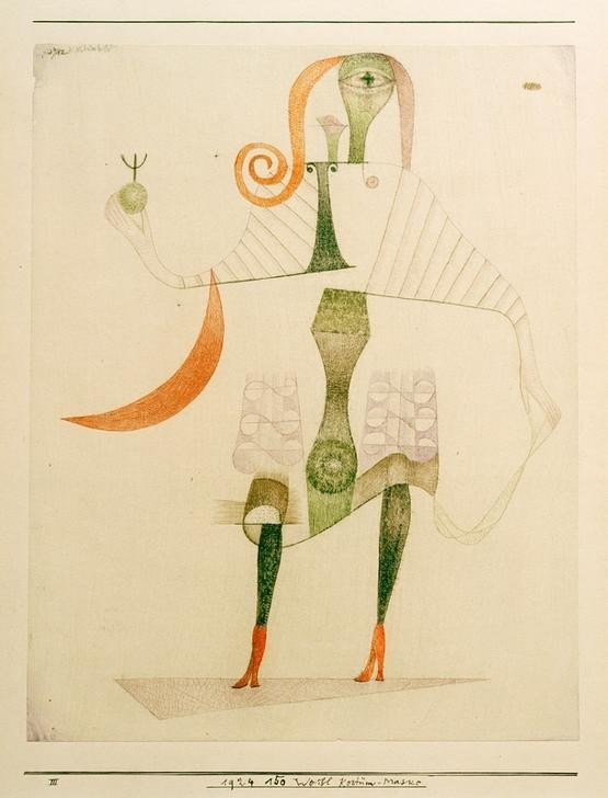 Paul Klee, Weibl. Kostüm-Maske (Bauhaus,Deutsche Kunst,Frau,Portrait,Schweizerische Kunst,Mondsichel,Locke,Abstraktion,Ganzfigurig)
