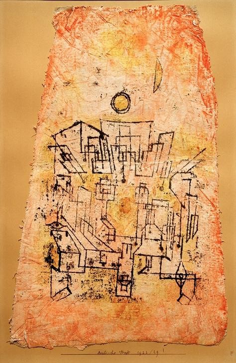 Paul Klee, Arabische Stadt (Arabisch,Architektur,Bauhaus,Deutsche Kunst,Geometrie,Kunst,Mond,Stadt,Sonne,Geometrisch,Abstrakte Kunst,Schweizerische Kunst,Abstraktion)