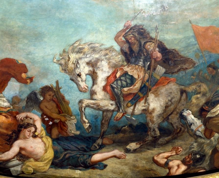 Eugene Delacroix, Attila suivi de ses hordes barbares, foule (…) (Geschichte,König,Kunst,Szene,Völkerwanderung,Historismus,Allegorie,Hunnen,Weströmisches Reich,Französische Kunst,Römisches Reich,Innenansicht,Ausschnitt)