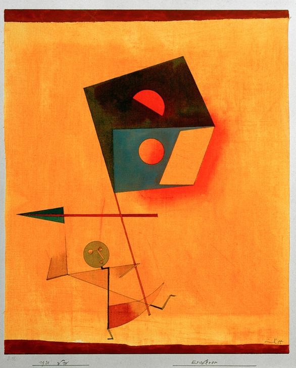 Paul Klee, Eroberer (Bauhaus,Deutsche Kunst,Eroberer,Geometrie,Kunst,Mensch,Militär,Pfeil,Waffe,Angriff,Geometrisch,Abstrakte Kunst,Standarte,Schweizerische Kunst,Krieger,Abstraktion,Fähnrich,Form,Fahne,Rennen (Laufen))