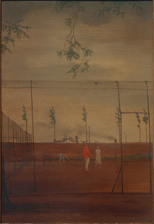 Theo Champion, Tennisspieler (DEUTSCHE KUNST, FRAU, KUNST, MANN, MENSCH, FREIZEIT, SPORT, TENNISSPIELER, TENNIS, NEUE SACHLICHKEIT, SPORTPLATZ, PAAR, SPORT UND SPIEL, TENNISPLATZ)